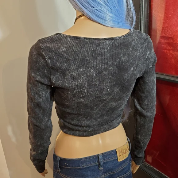 Divided Dark Faded Corset Front Long Sleeve Top No Wire - Picture 6 of 7